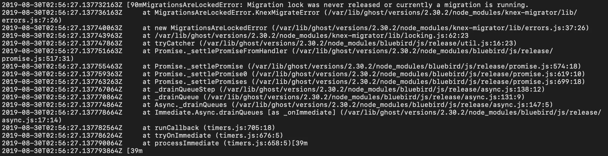 Ghost: Migration lock was never released or currently a migration is running (Fix!)