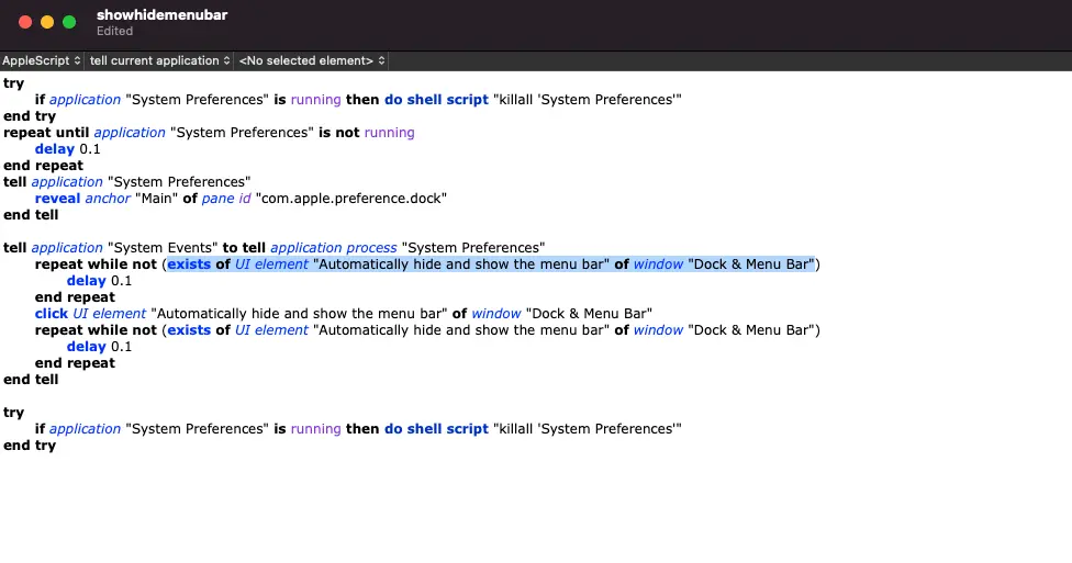 How to show/hide the menu bar in macOS 11 Big Sur using AppleScript